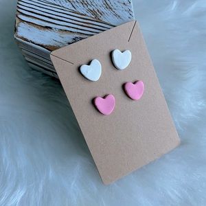 White Pink Candy Heart Stud Earrings